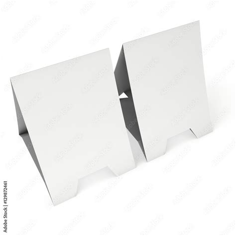 Two blank paper tent cards. 3d render illustration isolated. Table ...