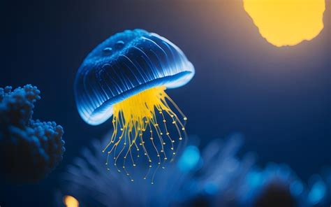 Premium AI Image | Glowing blue Jellyfish in underwater ocean