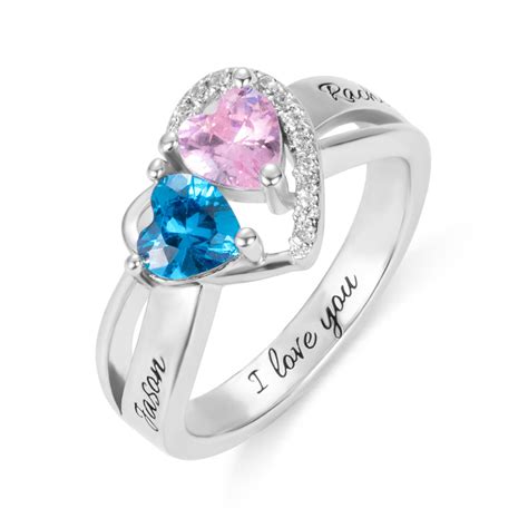 Engraved Heart Birthstone Promise Ring Birthday Gift - GetNameNecklace