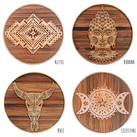 Wooden Engraved Bamboo Coasters Set of 4 Bohemian Home | Etsy