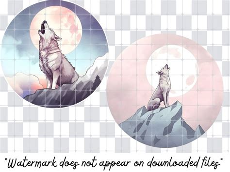 Watercolor Wolf Moon Clipart PNG Format Commercial Use Instant Download ...