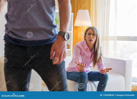 Couple Breaking Up and Man Leaving His Girlfriend Stock Photo - Image ...