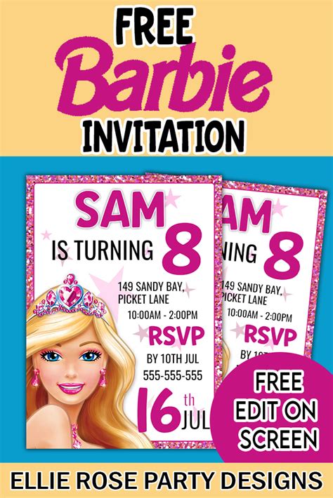 The No.1 Best Barbie Birthday Invitation Freebie | Ellierosepartydesigns.com