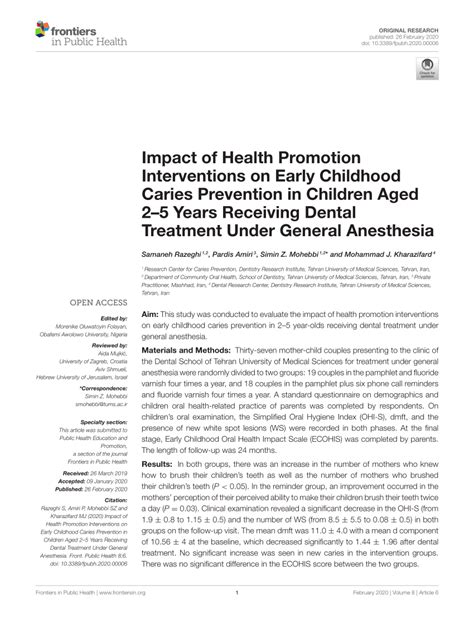 (PDF) Impact of Health Promotion Interventions on Early Childhood Caries Prevention in Children ...