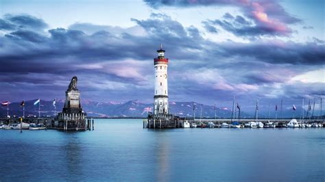 Lindau Lighthouse at dusk - backiee