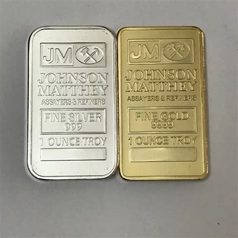 2 pcs Non magnetic Johnson Matthey JM bullion bar 1 OZ 24K gold silver ...