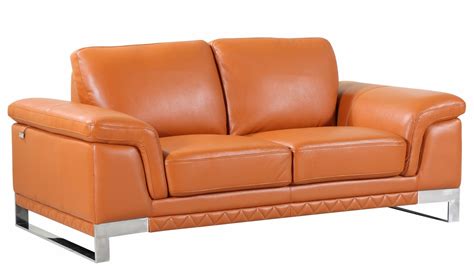 Global United Furniture 411 Genuine Italian Leather 2PC Sofa Set in Camel color.