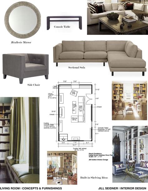 Furnishings concept board for a family room. | Interior design presentation boards, Interior ...