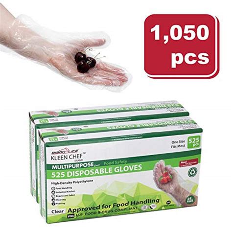 KLEEN CHEF 1 Size Fits Most, Disposable Food Handling Long Cuff Poly Gloves (525/Box, 2-Pack)-BL ...