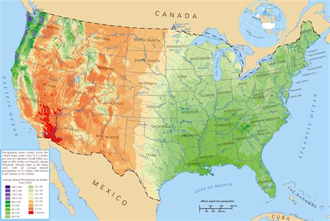 Average precipitation map of the USA. The USA average precipitation map | Vidiani.com | Maps of ...