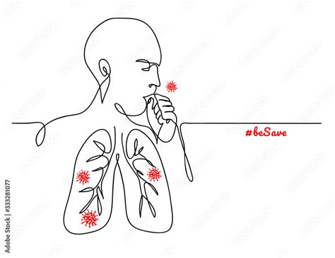 Virus in lungs, pneumonia, person coughing simple minimalist vector ...