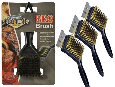 BBQ Brass Bristle Cleaner Brush with Metallic Scraper Oven Grill 30cm Heavy Responsibility | New ...