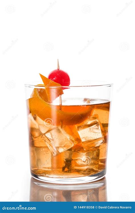 Old Fashioned Cocktail with Orange and Cherry Isolated Stock Photo ...