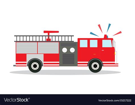 Colored fire truck with siren flat design Vector Image