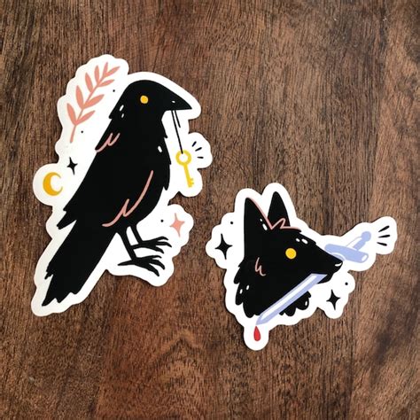 Cute Animals Crow Raven Wolf Art Stickerset of 2 stickers | Etsy