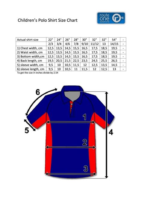 Children'S Polo Shirt Size Chart printable pdf download