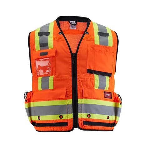 Milwaukee Large/X-Large Orange Class 2 Surveyor's High Visibility Safety Vest with 27-Pockets 48 ...