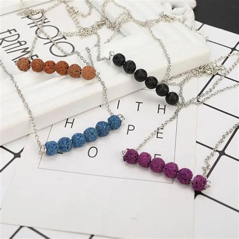 1pc Natural Volcanic Pendant Necklace Colorful Volcanic Lava Stone Necklace For Women Fashion ...