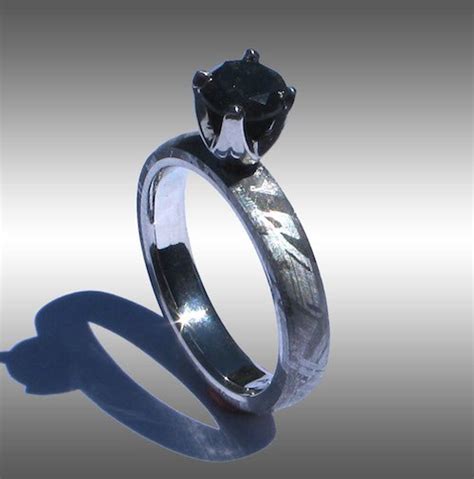 Black Diamond & Platinum Meteorite Engagement Ring #073