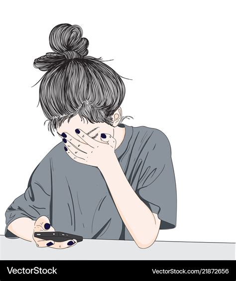 Girl is stressed while playing mobile Royalty Free Vector