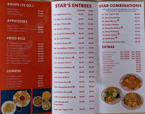 Menu at Star Chinese Cafe, Ferris