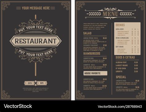 Retro template for restaurant menu design Vector Image