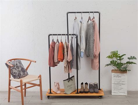 Buy Heavy Duty Hanging Clothes Rack,Industrial Pipe Double Rod Garment Rack with Wheels - Parent ...