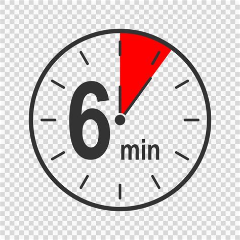 Clock icon with six minute time interval. Countdown timer or stopwatch ...