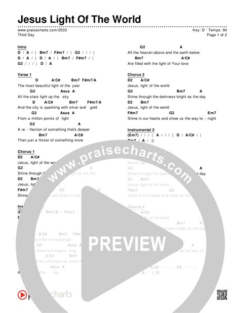 Jesus Light Of The World Chords PDF (Third Day) - PraiseCharts