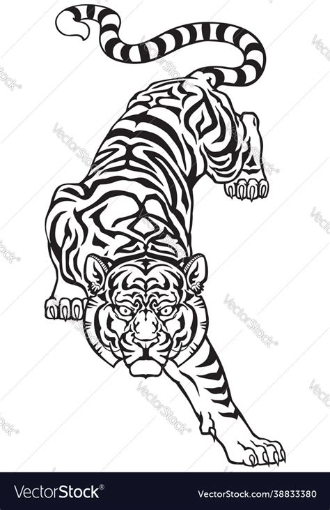 Tiger climbing down black and white Royalty Free Vector