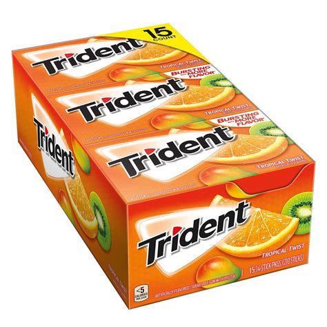 Trident Sugar-Free Gum, Tropical Twist, 14 Sticks, 15 Ct - Walmart.com