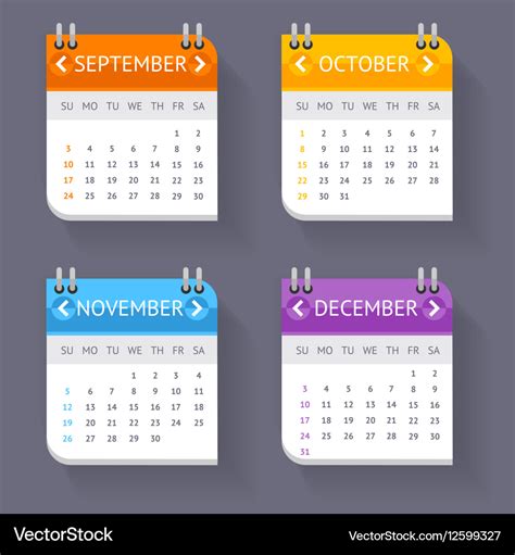 Calendar quarter month set Royalty Free Vector Image