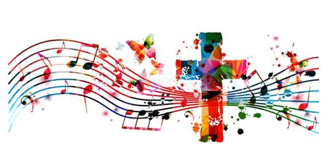 Colorful Christian Cross with Music Notes Isolated Vector Illustration ...