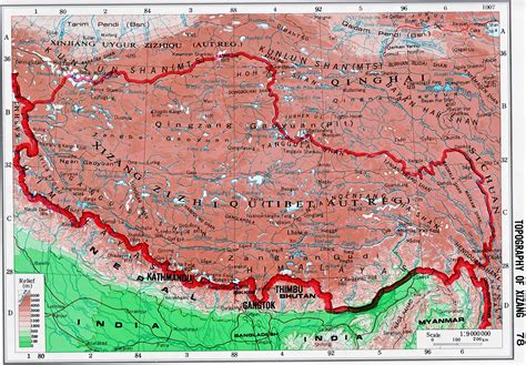 Topography of Xizang, Tibet topography map