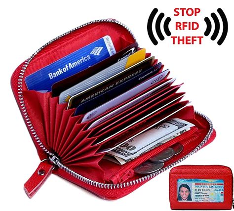 Women's Genuine Leather Credit Card Holder RFID Secure Spacious Cute Zipper Card Wallet Small ...