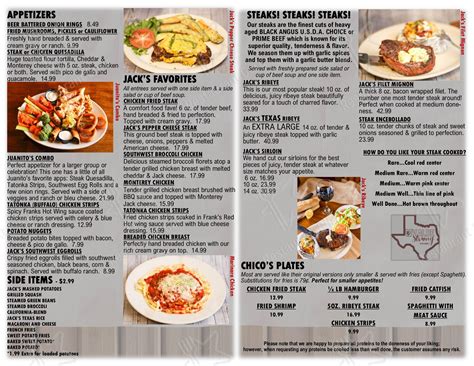 Menu at Jack's Steak House steakhouse, Uvalde