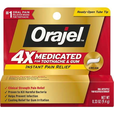 Orajel 4x Medicated for Toothache-Gum Cream, 0.33 oz (Pack of 2 ...