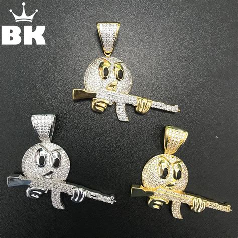 THE BLING KING Cartoon Character Emoji With AK47 Gun CZ Pendant Micro ...