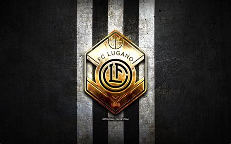 Download wallpapers FC Lugano, golden logo, Swiss Super League, black metal background, football ...