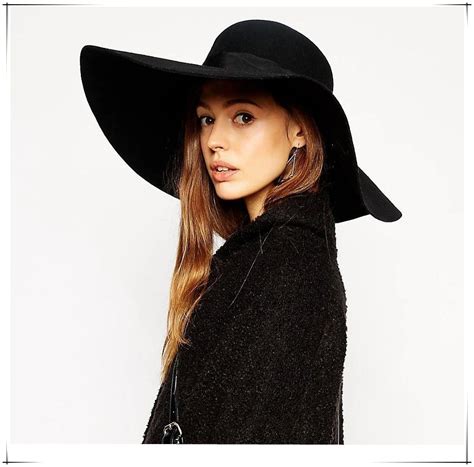 Women Black Large Wide Brim Autumn Sun Cap Wool Felt Floppy Hat-in ...