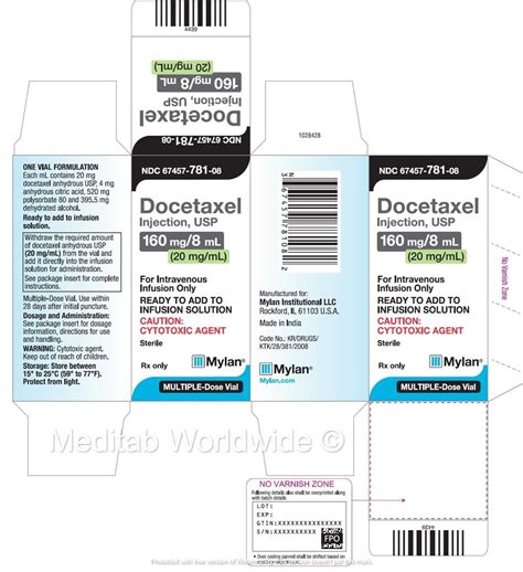 Docetaxel Emcure Taxotere Injection 40mg, Dosage Form: 80mg, Packaging: 1 Vial at Rs 690/vial in ...