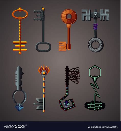 Magic keys fantasy set cartoon icons collection Vector Image