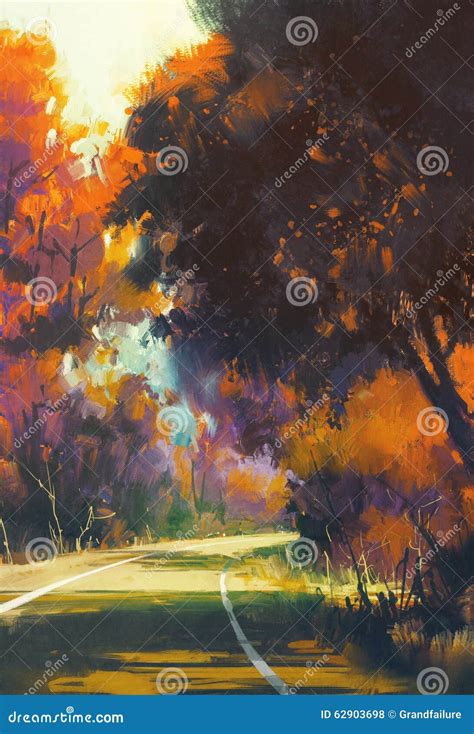 Road in autumn forest stock illustration. Illustration of wallpaper - 62903698