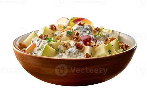 Freshly made Waldorf salad bowl isolated on transparent background ...