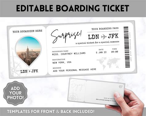 Printable Airline Ticket Boarding Pass Template, Vacation, Trip, Surprise | ubicaciondepersonas ...