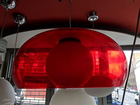 MSX51000 - Balun Pendant Ceiling Light in Transparent Red Shade with Opal White Globe Lens Opal ...