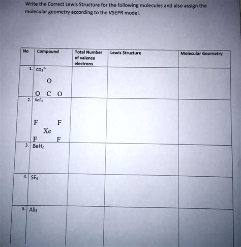 SOLVED: Text: Write the Correct Lewis Structure for the following molecules and also assign the ...