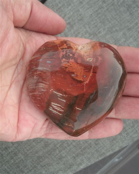 Red Petrified Wood Palmstone Heart, gorgeous, mix of rich colors and details, polished both ...