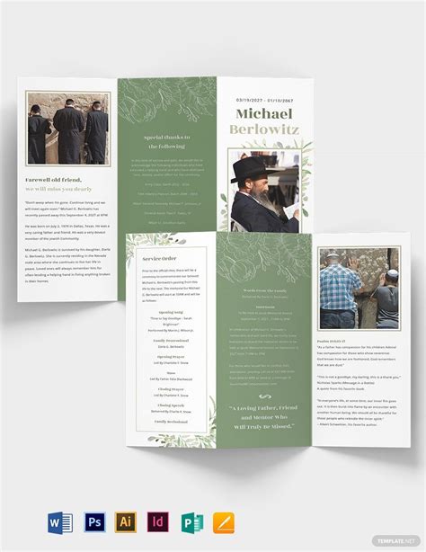 Jewish Funeral Memorial Tri-fold Brochure Template in Pages, InDesign, PSD, Illustrator, Word ...