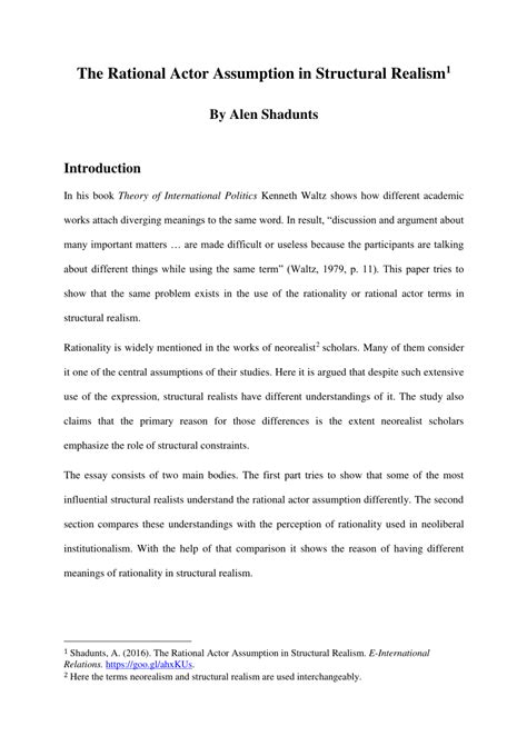 (PDF) The Rational Actor Assumption in Structural Realism